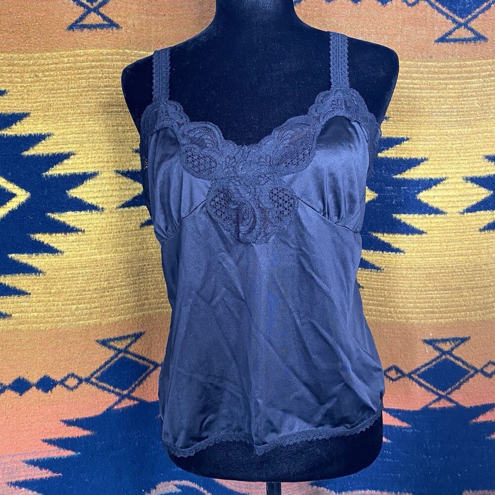 Vintage 90’s Bali Studio Black Nylon Lace Camisole Lingerie Top. L/XL. Goth.